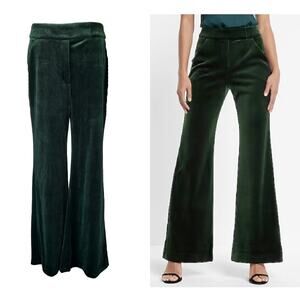 EXPRESS Editor Super High Waisted Velvet Flare Trouser Pant Size 12 Green Velvet
